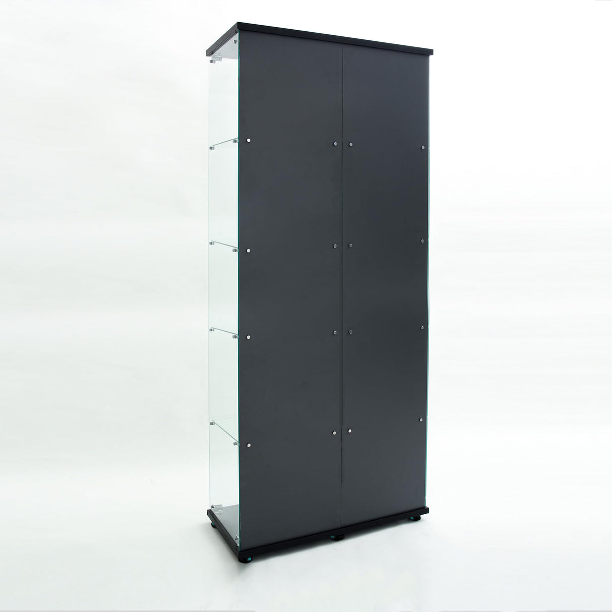 5-Shelf Glass Display Cabinet with Lights Strip and Mirror Back Panel, 2 Lock Door Curio Cabinets Collectibles Display Case, Floor Standing Glass Bookshelf for Living Room Bedroom Office, Black TehRecBT