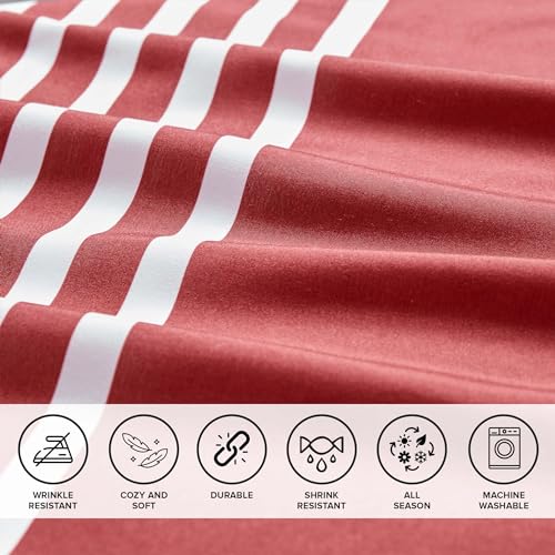 Comfort Spaces Comforter Sets with Sheets - Bed in a Bag 9 Pieces Teen Bedding Sets , Red and Grey Stripes Bedding Full, College Full Bed Set with 2 Side Pockets Bedroom Organizer Comfort Spaces