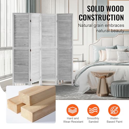 VEVOR Wood Room Divider, 4 Panel Folding Privacy Screen, 66.9 Inches Tall Indoor Wooden Partition, Portable Decoration Screen, for Room Separation, Home, Office, Restaurant & Bedroom (Light Grey) VEVOR