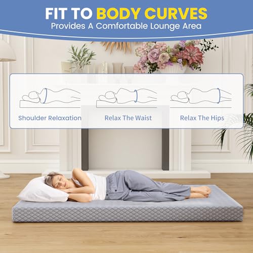 Begonia.K 5 Inch Futon Mattress Full Size - Thick Futons Sofa Couch Bed for Adults - Memory Foam Floor Mattress - Futon Cushion Replacement for Camping & Guest (Frame Not Included) Begonia.K