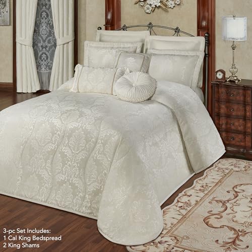 Touch of Class Camelot Luxury Bedding | Neutral Soothing Ivory | Matte Satin Damask on Richly Textured Jacquard-Woven Chenille | Designed 3 Piece Set Includes Cal King Bedspread and 2 King Shams Touch of Class