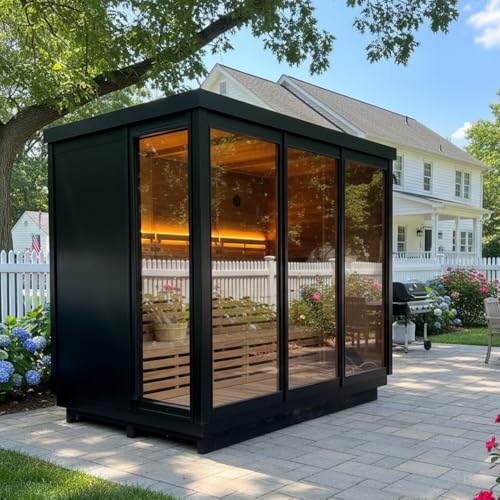AURGOD Customize Outdoor Red Cedar Steam $ Infrared Saunas 3-8 Person, Wood Burning Stove or ETL Harvia Heater, Dual System Sauna 220V, with Rock, Bluetooth Speaker APP Control(0-195℉) AURGOD