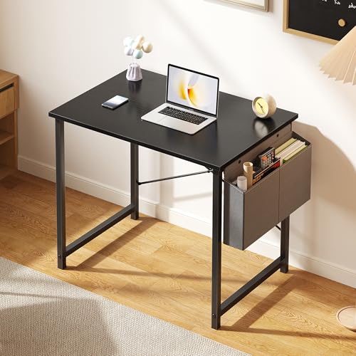 OLIXIS Computer Desk 31 Inch Home Office Desks for Small Spaces, Gaming Writing Study Work Table with Storage Bag for Bedroom, Black OLIXIS