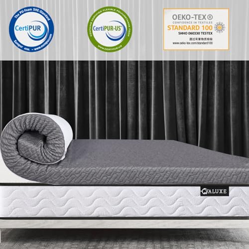 VALUXE 3 Inch Gel Memory Foam Mattress Topper Queen Size High Density Cooling Pad Pressure Relief Bed Topper Grey (with Removable & Washable Bamboo Cover) VALUXE