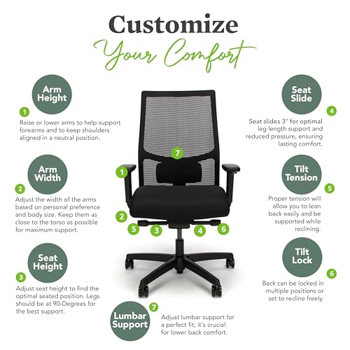 HON Ignition 2.0 Ergonomic Office Chair Fabric Seat, Adjustable Tilt, Swivel Wheels, Comfy for Long Hours, Home Office Desk Chairs, Fog HON
