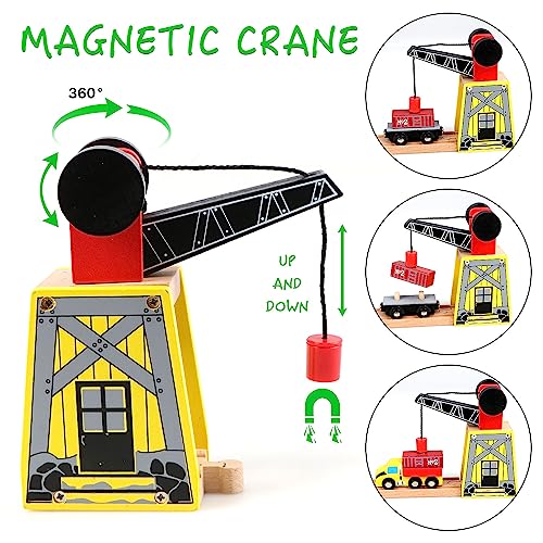 Qilay Wooden Train Set for Toddler - 39 Pcs Wooden Train Tracks with Crane, Bridge & 5 Wooden Trains - Train Toys for 3,4,5 Year Old Boys & Girls - Qilay