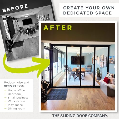 The Sliding Door Company 4 Panel Sliding Glass Interior Room Divider, Clear Tempered Glass (Black, 120" W x 96" H) The Sliding Door Company