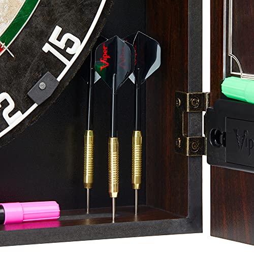Viper by GLD Products Vault Deluxe Dartboard Cabinet with Shot King Sisal Dartboard and Illumiscore Scoreboard, Wood Viper