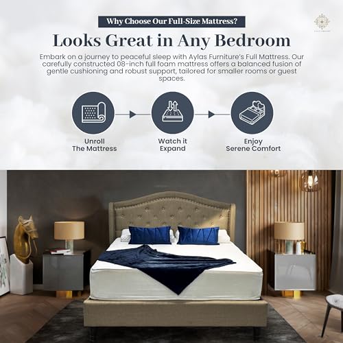 Aylas Furniture Full Size Mattress 8 Inch Full Size Foam Mattress High Density Reflex Support Layer & Visco-Elastic Comfort Foam & Premium Polyester Cover Eco-Friendly Breathable Firm Full Mattress Aylas Furniture