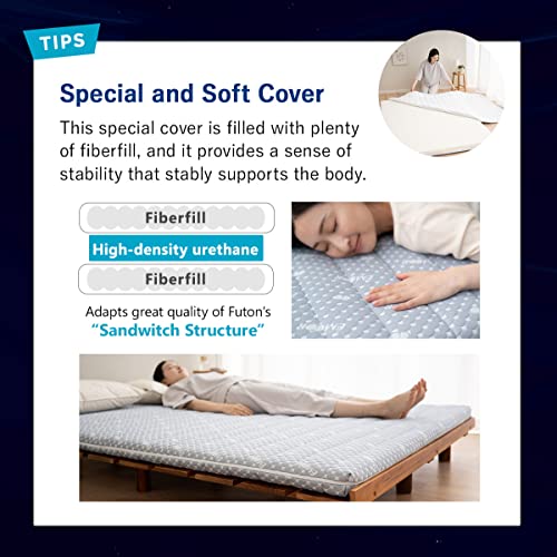 EMOOR Foldable Hybrid Futon Mattress, High-Resilience Urethane Foam 150N with Washable Padded Cover, Japanese Full (76.8x55.1x2.4in), Tatami Floor Sleeping Mat Pad Topper, Gray EMOOR