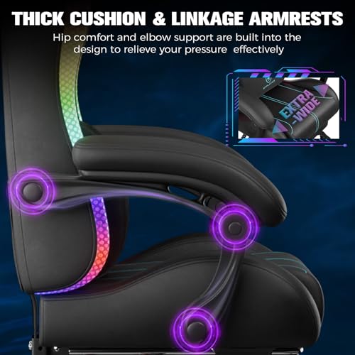 GTPLAYER Gaming Chair, Computer Chair with RGB LED Lights, High Back Ergonomic Chair for Adults with Footrest, Reclining Office Chairs, Linkage Armrest, Blue GTPLAYER