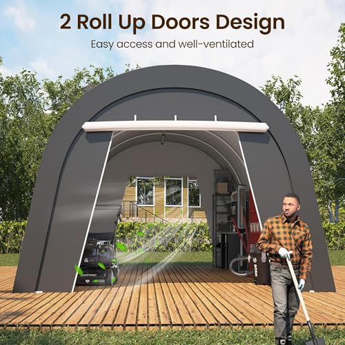 Wisteria Lane Heavy Duty Carport with 4 Cloth Bags, All-Weather Portable Garage with 2 Roll-up Doors, Car Canopy Storage Shelter Shed for Boat, Truck, or Garden Tools, 12' x 25' Wisteria Lane