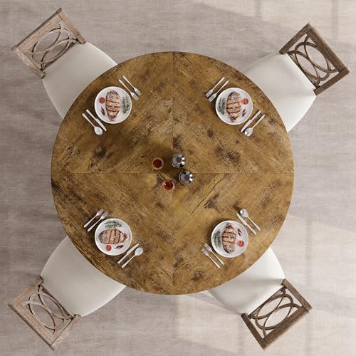 IDEALHOUSE 47" Round Dining Table Set for 4 to 6, Farmhouse Kitchen Table with Wooden Top and Pedestal Base, Circle Dinner Table for Dining Room, Kitchen Room - Rustic (No Chairs) IDEALHOUSE