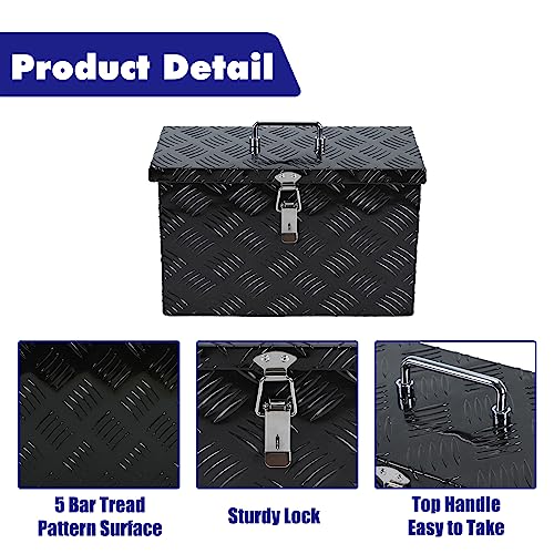 bchsadvb Truck Tool Box Aluminum Pickup Small Truck Bed Toolbox 5 Bar Tread Pattern Truck Storage Trailer Box with Lock 16"X7.5"X10" for Pickup,Truck Bed, RV, Trailer,Heavy Duty Waterproof Black box bchsadvb
