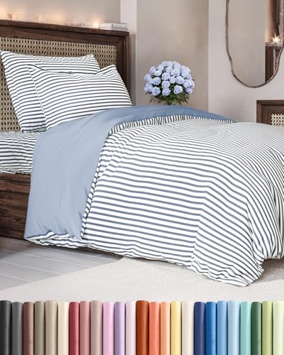 Duvet Cover Twin/Twin XL Size - Extra Soft Twin/Twin XL Size Duvet Cover - Lightweight, Breathable & Cozy w/ Zipper Closures and Ties - 68" x 90" Inches - (Blue Stripes 2) Comforter Not Included CGK Unlimited