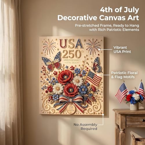 USA 250th Anniversary Beaded Floral Art Kit, Patriotic DIY Pearl Embroidery Canvas (1776–2026 Edition), US 250th DIY Pearl Beaded Floral Craft Decoration, 4th of July Diamond Painting Kit (Wreath)