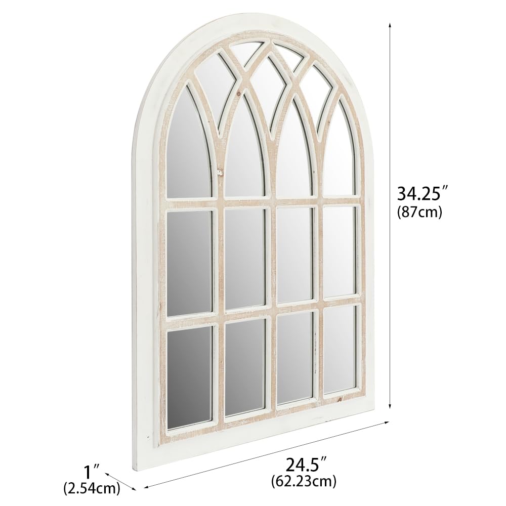 Runglecho Farmhouse Window Pane Mirror, Large Decorative White Wall Mirror for Living Room Kitchen Entryway, 24 L x 34 (White Frame with Brown) Runglecho
