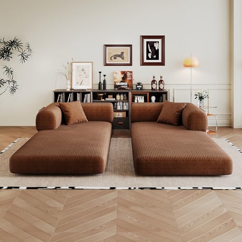 Ball & Cast 78.8" No-Assembly Compressed Sofa Bed, Convertible Floor Futon Couch with Pillow Backrest & Armrest, Boneless Modular Sleeper Sofa in Corduroy for Living Room Bedroom, Brown Ball & Cast