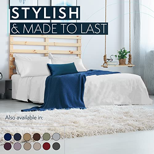 HC COLLECTION Bed Sheets Set King with 2 Pillowcases, Hotel Luxury Platinum 1800 Series Brushed Microfiber Sheet w/Deep Pocket, Ultra Soft Lightweight 4 Pcs Linen Bedding for Hot Sleepers, White