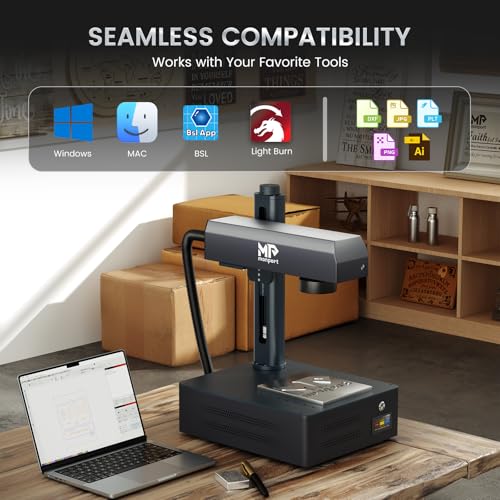 Monport 50W Pro Integrated Fiber Laser Engraver, 5.9"x5.9" Working Area, LightBurn Compatible, 3D Relief Engraving Metal Marking Machine with One-Touch Autofocus, JPT Laser Source Monport