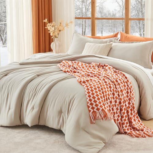 MUXHOMO Full Comforter Sets, All Season Ultra Soft Down Alternative Bedding - 3 Piece Lightweight Bed Set Includes 1 Comforter (82"x86") and 2 Pillow Shams (20"x26"), Linen MUXHOMO