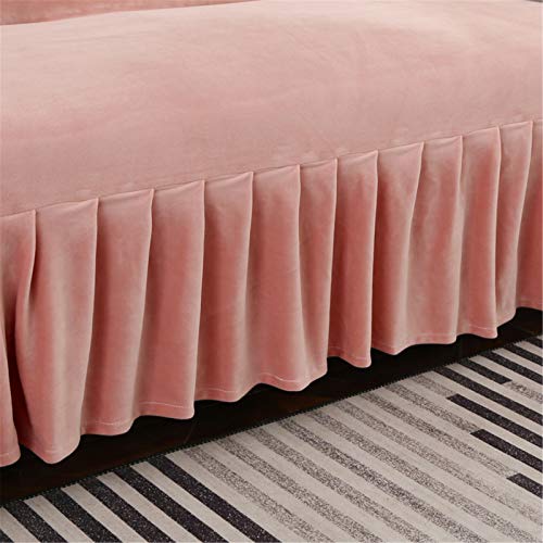 GIANCO FERRO Armless Velvet Pink Futon Cover with Ruffle Skirt higly Stretch Futon Sofa Bed Cover No Arm Stain Resistant Machine Washable Large GIANCO FERRO