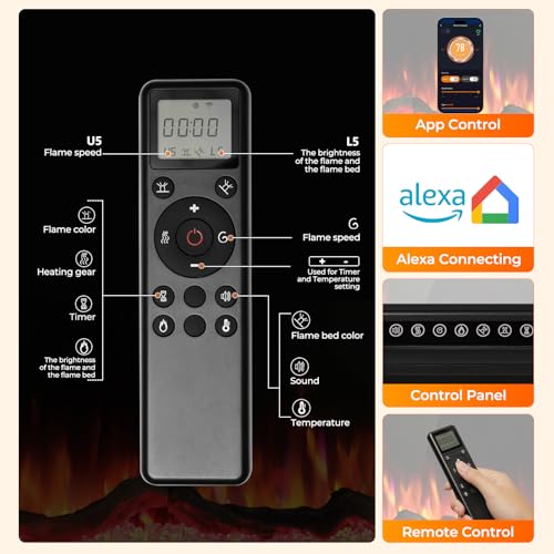 R.W.FLAME 50" Recessed and Wall Mounted Smart Electric Fireplace, Alexa/WiFi Enabled, APP Control with Multiple Sound Modes, Remote Control with Timer, Adjustable Flame Colors and Speed R.W.FLAME