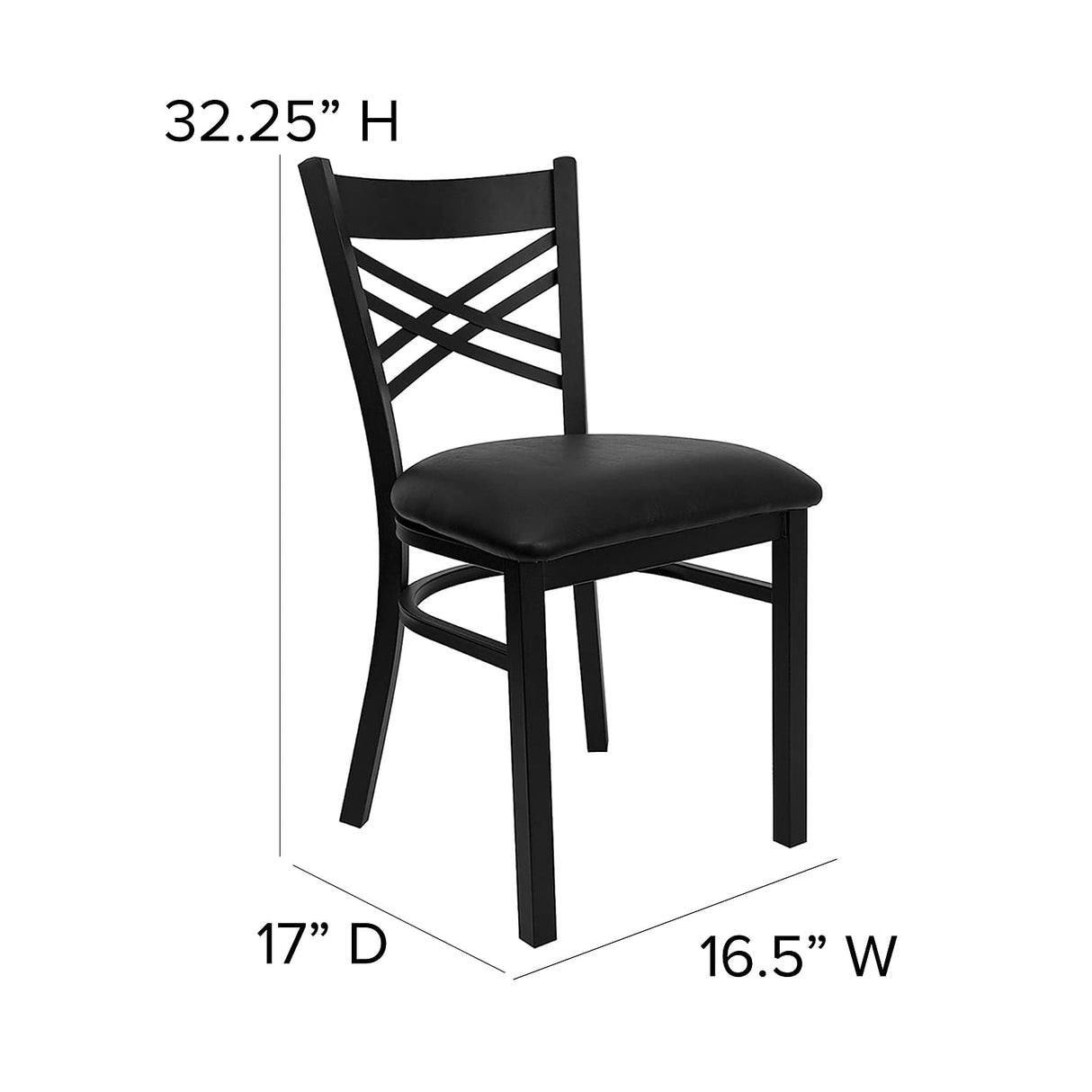 Flash Furniture Hercules Series "X" Back Metal Restaurant Chairs, Modern Upholstered Armless Dining Chairs for Restaurants/Kitchens, Set of 2, Black Flash Furniture