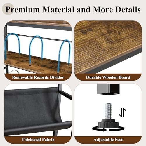 Aquzee Extra Large Record Player Stand, Vinyl Record Stand Hold Up to 600 Albums, Turntable Stand with Record Display Shelf, Record Player Table for Living Room Bedroom Music Room Studio, Rustic Brown Aquzee