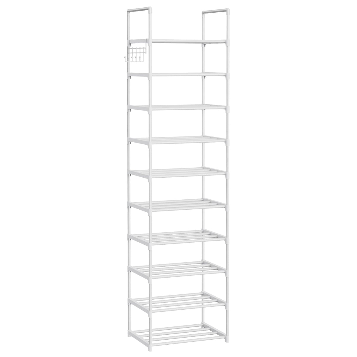 WEXCISE Metal Rack Organizer 10 Tiers Tall for 20-24 Pairs - Narrow Shoe Racks for Closets Entryway - Vertical Boots Organizer Storage - Sturdy White Shelf Cabinet WEXCISE
