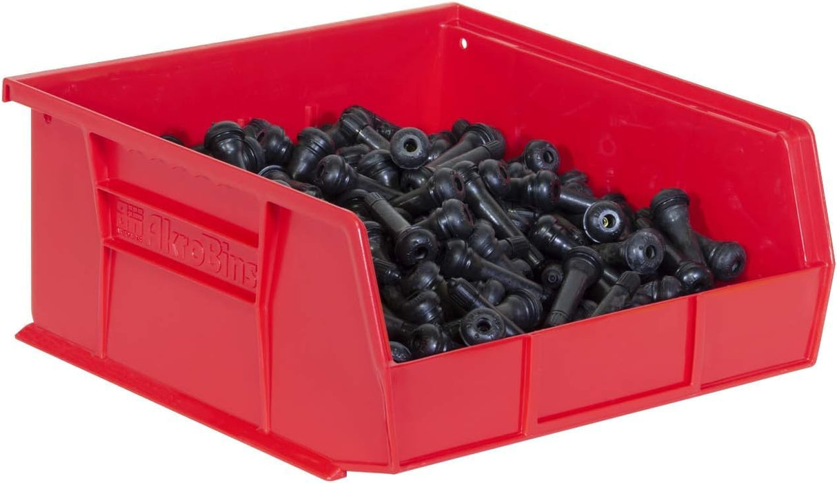 Akro-Mils 30235 AkroBins Plastic Storage Bins, Space-Saving Stackable Bins for Garage, Pantry, Craft Organization, 11" x 11" x 5", Red, 6-Pack Akro-Mils