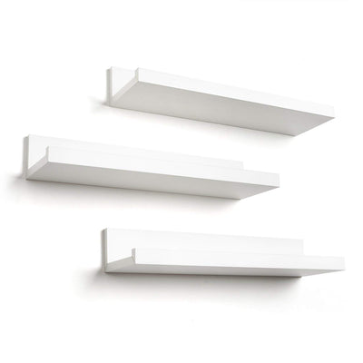 Americanflat 14 Inch Floating Shelves Set of 3 in White Composite Wood - Wall Mounted Storage Shelves for Bedroom, Living Room, Bathroom, Kitchen, Office and More
