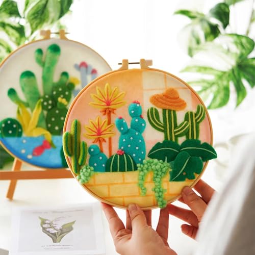 Hilsayum Succulent Needle Felting Kit Beginner,Cactus Felting Kits for Beginners Adult,Needle Felting Wool Kit Wool Painting Kit