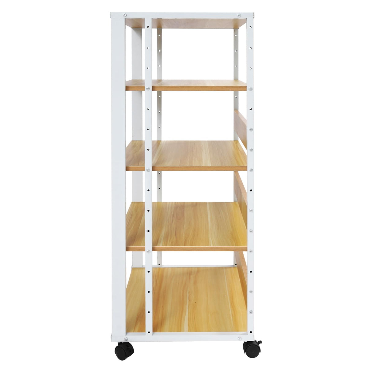 5-Tier AV Media Stand Audio Rack Tower with 4 Lockable Universal Wheels Movable Audio Media Stand with Top Corner Shelf for Record Player, Stereo Components, DVD Players(19.7*15.7*42.9in, White, Wood) VitaChicuy