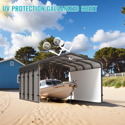 Metal Carport,Carport Canopy 12x20 Heavy Duty All Weather,Car Tent Garage with Galvanized Metal Roof,Metal Car Ports for Snow,Outdoor Car Shelter,Grey Sannwsg