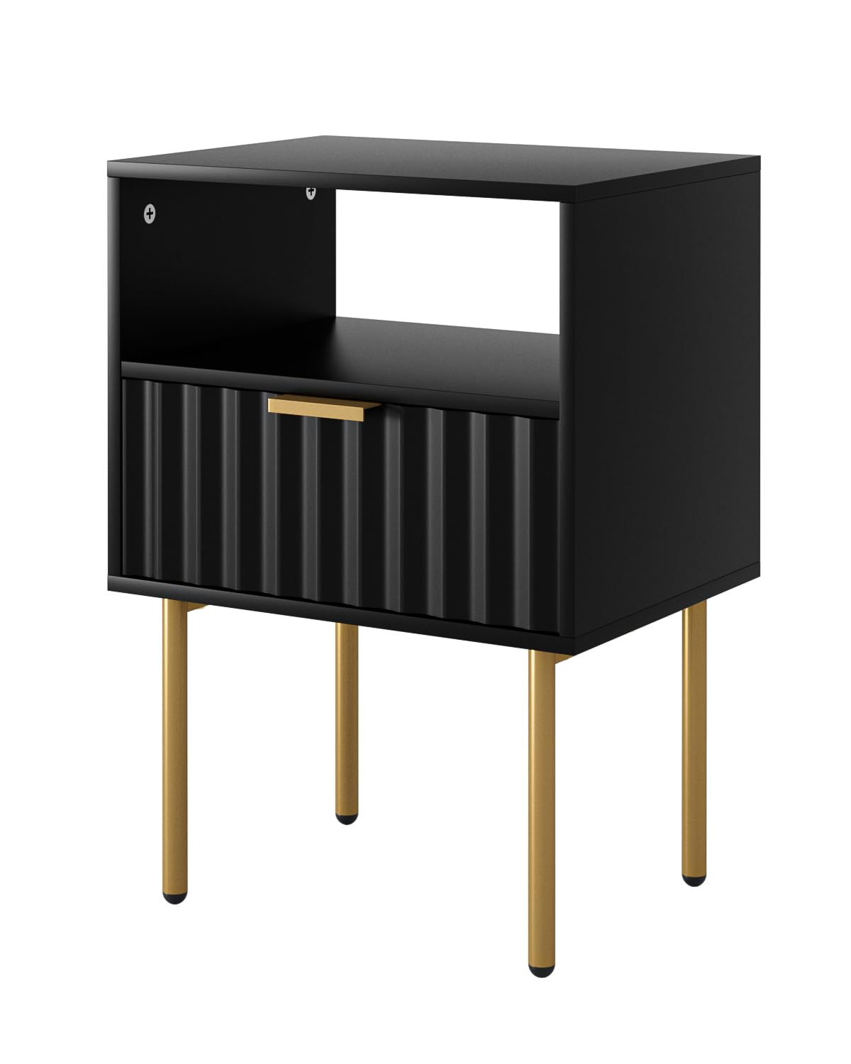 Aienvey Nightstand,Modern Bedside Table with Gold Frame,Black Night Stand,Bedside Furniture, Modern Side Table with Drawer and Shelf for Bedroom,Living Room (Black) Aienvey