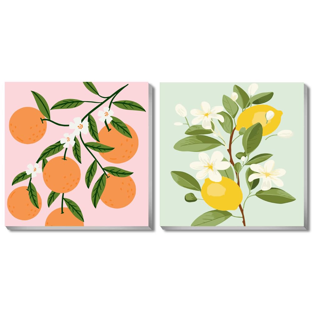 cupmod 2 Pack Framed Paint by Numbers Kit for Kids,Easy Acrylic Paint by Numbers Kits on Canvas,Fruit Oil Painting Paint by Number for Adults Beginners for Home Wall Decor (8x8inch) cupmod