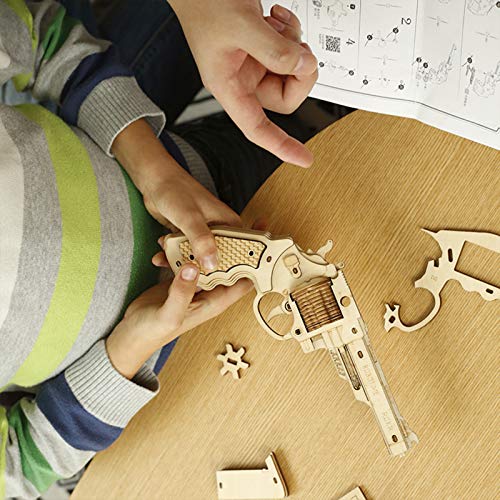 ROBOTIME 3D Wooden Puzzle Rubber Band Gun Model Toy DIY Craft Kits | Brain Teaser Gifts for Kids & Adults(Corsac M60) ROBOTIME