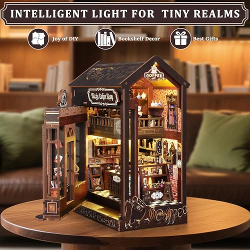 SUNNINO Book Nook Kit - DIY Miniature Doll House Kit Doll House 3D Wooden Puzzles with LED Lights, Book Nook Kits for Adults and Teens Best Gifts for Family Friends
