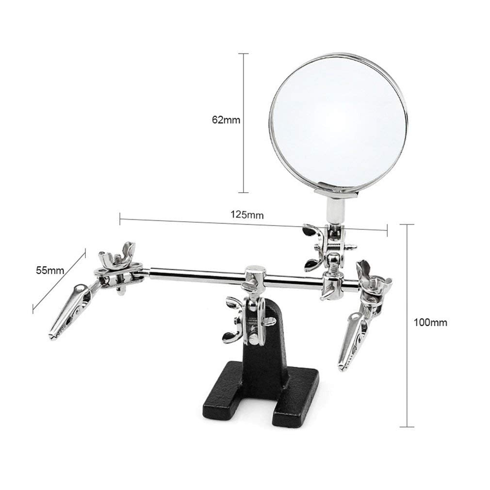 Helping Hands Magnifier Stand with Dual Alligator Clips Adjustable β FEITA 5X Magnifying Glass Perfect for Soldering, Crafting, Hobby, Micro Objects FEITA