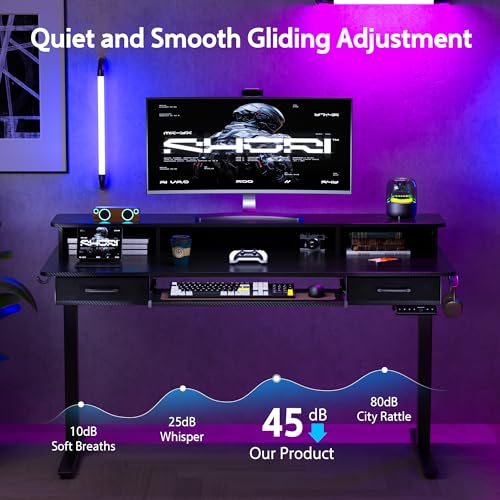 WALKINGDESK 63x24 Inches Electric Standing Desk with Keyboard Tray, Height Adjustable Stand up Desk with 2 Drawers, Ergonomic Sit to Stand with Storage Monitor Stand, Computer Table, Black WALKINGDESK