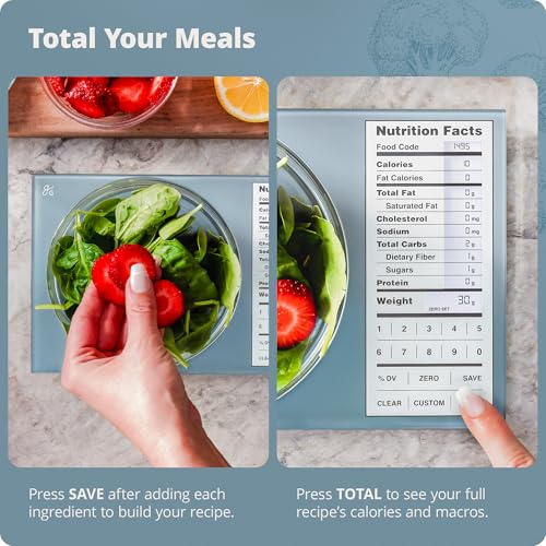 Greater Goods Digital Nutrition Scale โ Accurate Macro and Calorie Tracking for Meal Prep, Weight Loss, and Healthy Eating | 2,000 Built-in Foods, Intuitive Nutrition Label Display, 11lb Cap, Blue