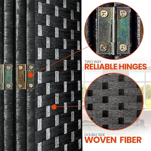 SereneLife 4-Panel Folding Room Divider, Woven Fiber Privacy Screen, Portable Partition for Room Separation, Lightweight Decorative Screen for Living Room, Office, Porch, and Dressing Area, 71” x 18” SereneLife