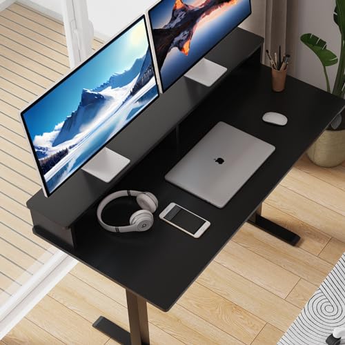 Our Modern Space 2-Tier Height Adjustable 45" Electric Standing Desk - Upgraded Ultra Durable Home Office Large Rectangular Computer Table or Laptop Sit Stand Workstation - Black Our Modern Space