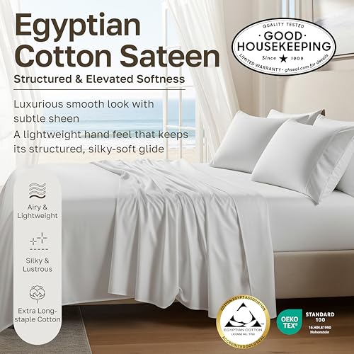 California Design Den 100% Egyptian Cotton Sheets King Size Bed Set - Certified Authentic Luxury, Soft and Durable Sateen, Deep Pocket King Size Egyptian Cotton Sheets Set - Grey California Design Den