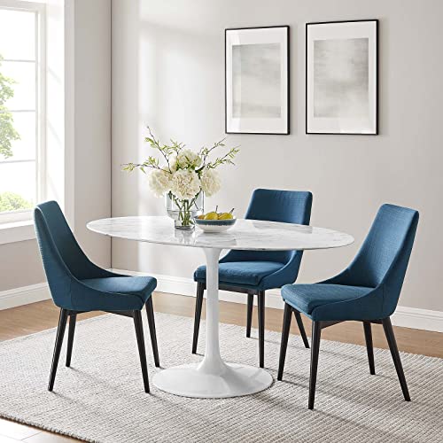 Modway Lippa 60" Oval-Shaped Mid-Century Modern Dining Table with Artificial Marble Top and White Base Modway