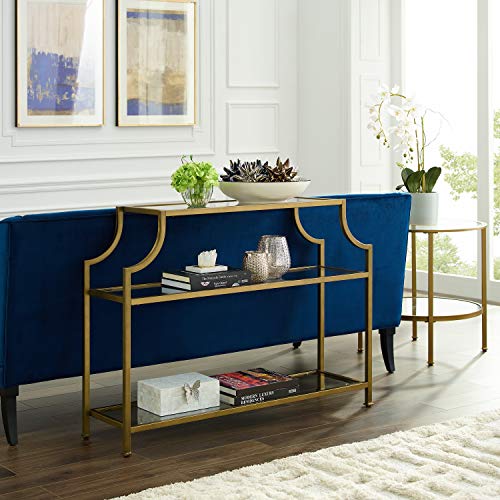 Crosley Furniture Aimee Sofa Console Table with Storage Shelves for Hall, Entryway, or Living Room, Gold and Glass Crosley Furniture