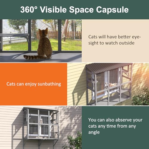 TIMHAKA Cat Catio, Expandable Window Box Enclosure for Multiple Indoor Cats, Comfortable Wooden Small Pet Perch House, All-Weather Use, for Safely Enjoying Outdoor Sights, Playing, Sunbathing, Napping TIMHAKA