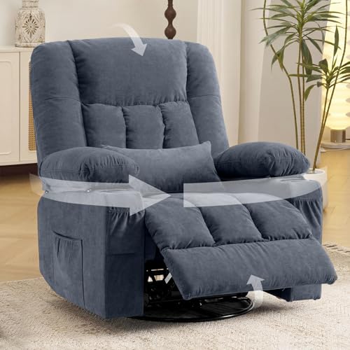 Swivel Rocker Recliner Chair with Vibration Massage and Heat Ergonomic Lounge Chair for Living Room with Rocking Function and Side Pocket, 2 Cup Holders, USB Charge Port
