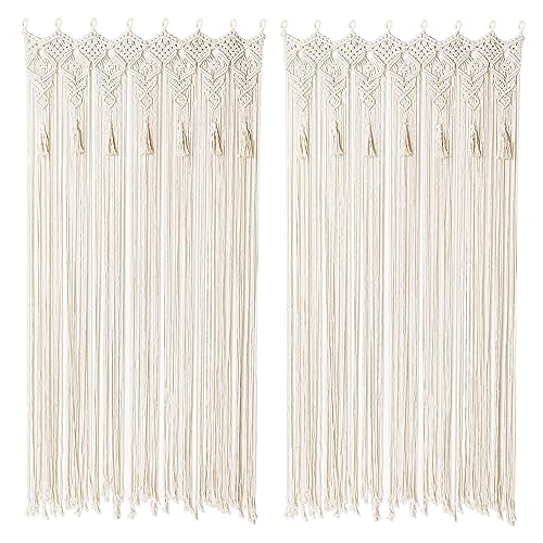 Osunnus Boho Macrame Curtain Handmade String Curtain with Tassel Large Macrame Wall Hanging Boho Room Divider Art Decor for Living Room Bedroom Bohemian Wedding Party Decor, 2 Panels 79" L x 35" W Osunnus